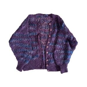 Bernat Klein Hand Knitted Scotland Wool Blend button Cardigan Purple multi color